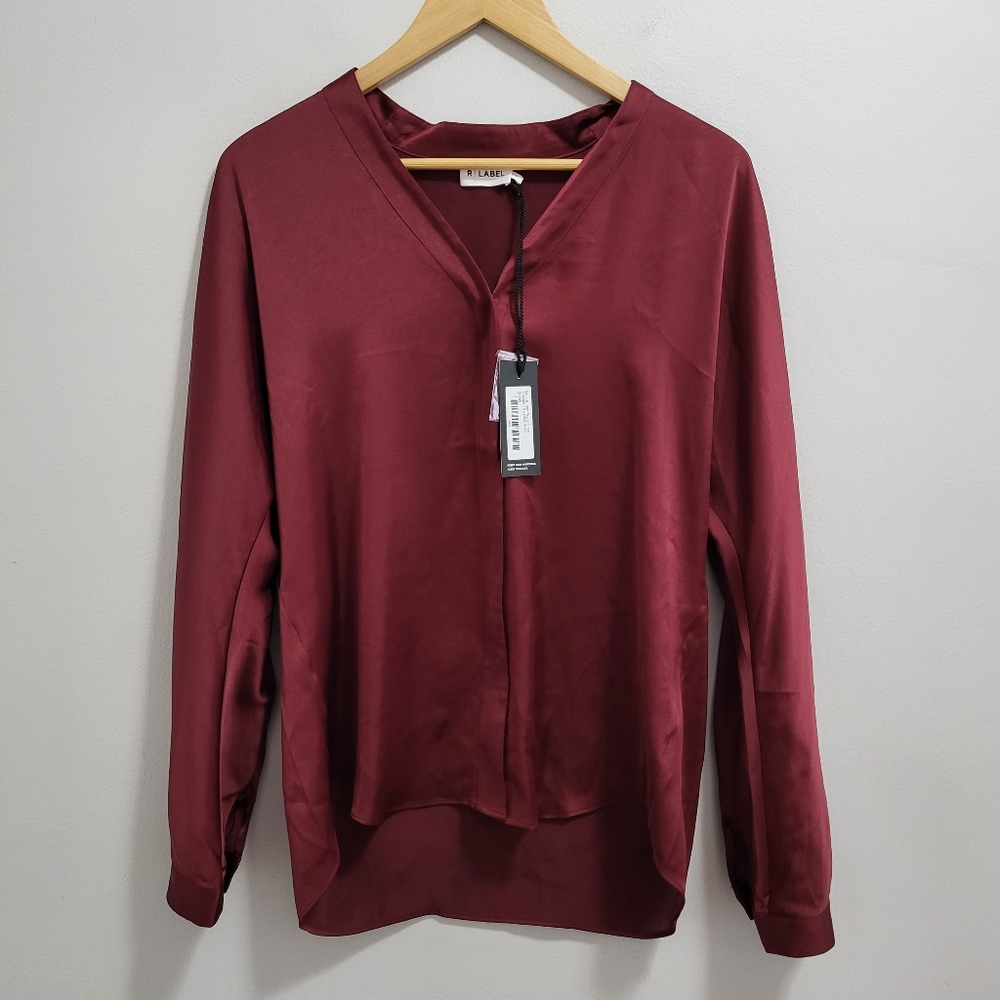 Reset R Label NWT Satin Button Front Tunic in Currant Maroon Size Small